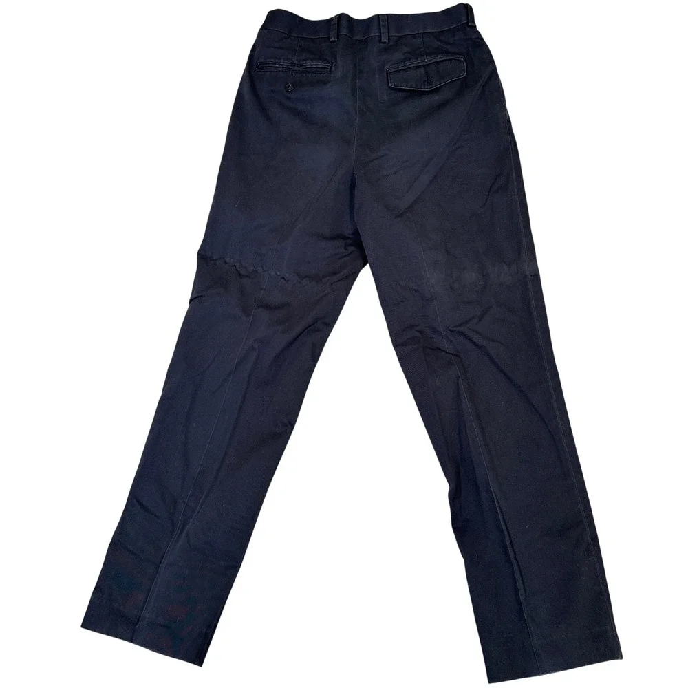 LL Bean Classic Fit Pleated Chino Pants Mens 32x31 Navy Blue Cotton 262552